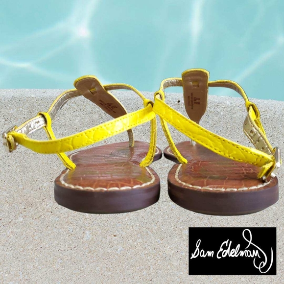Sam Edelman Size 8.5 M Gigi T Bar Yellow Crocodile Leather Thong Sandals - Picture 6 of 12